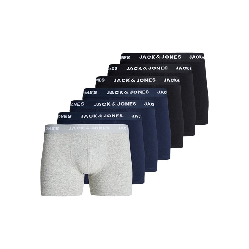 JACK & JONES Mens Anthony Seven Pack Trunks Black/Black/Black/Navy/Navy/Navy/Light Grey Marl