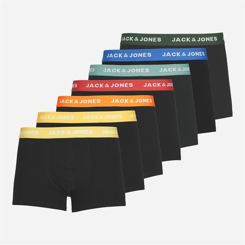 JACK & JONES Mens Vito Solid Seven Pack Boxer Trunks Black