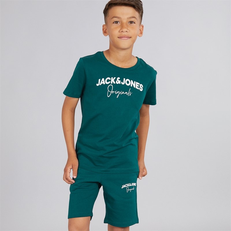 JACK & JONES Boys Corp Trend T-Shirt And Shorts Set Deep Teal - Image 1