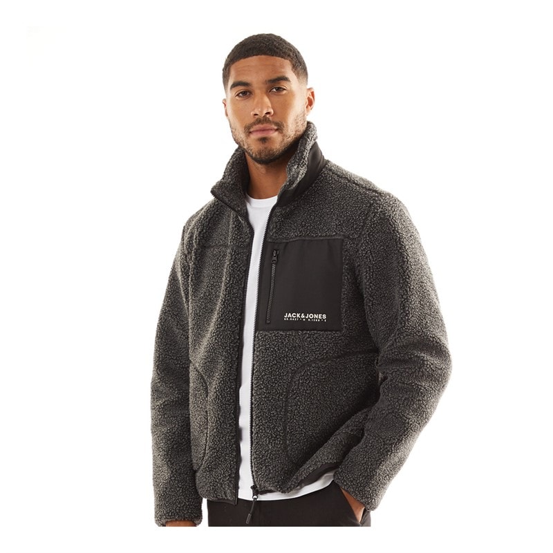 JACK & JONES Mens Vesterbro Teddy Jacket Grey Marl - Image 1