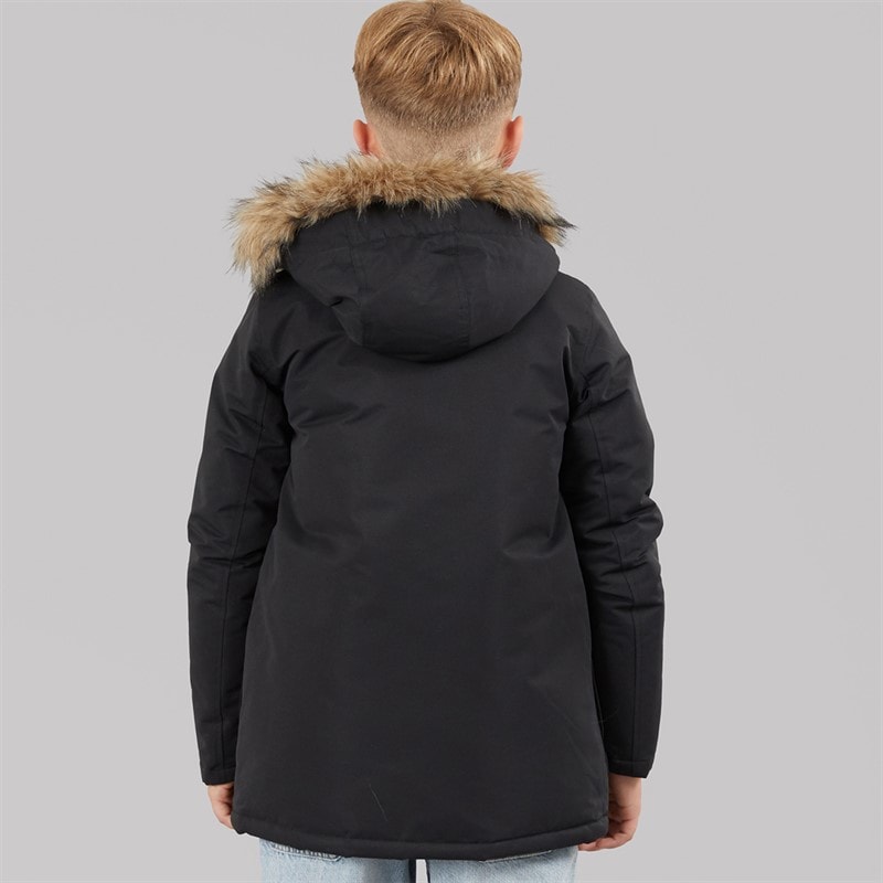 JACK & JONES Boys Grand Parka With Detachable Fur Black - Image 2