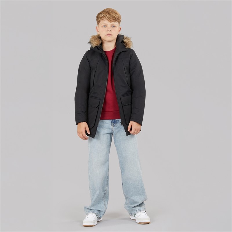 JACK & JONES Boys Grand Parka With Detachable Fur Black - Image 3