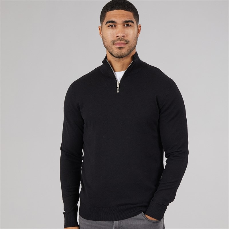 JACK & JONES Mens Emil Knit 1/2 Zip Jumper Black - Image 1