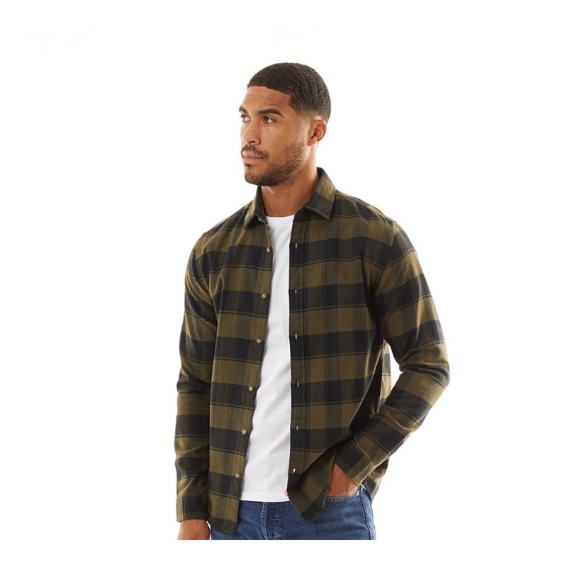 JACK & JONES Mens Joshua Fall Buffalo Long Sleeve Check Shirt Forest Night - Image 1