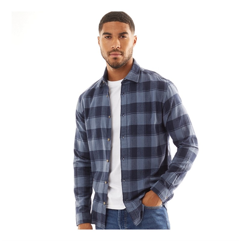 JACK & JONES Mens Joshua Fall Buffalo Long Sleeve Check Shirt Vintage Indigo - Image 1