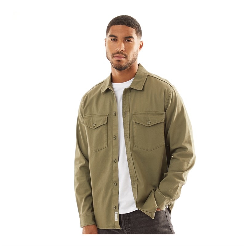 JACK & JONES Mens Dave Stretch Overshirt Dusty Olive - Image 1