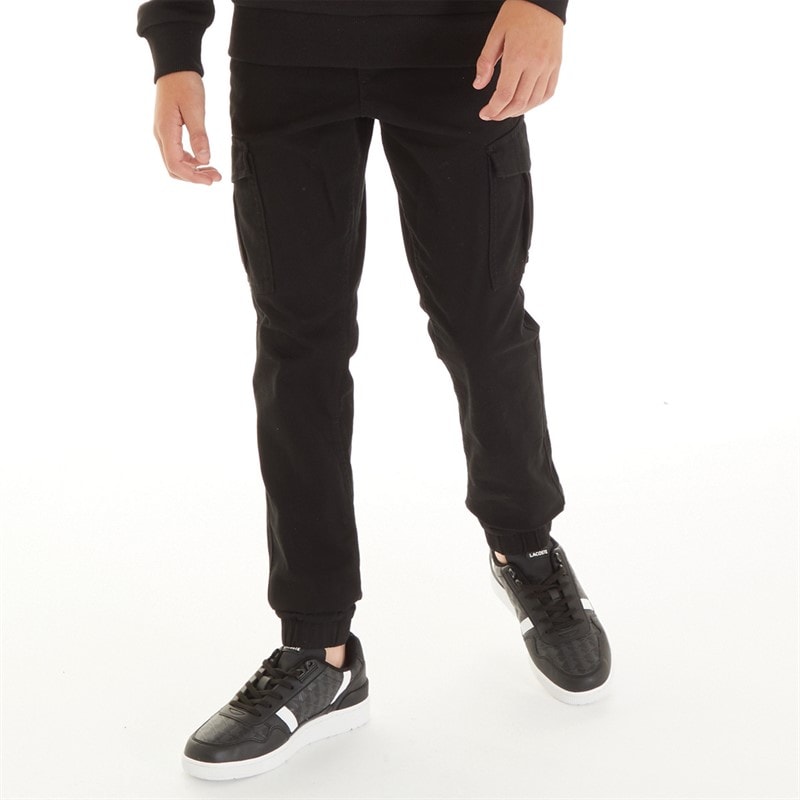 JACK & JONES Boys Marco Dean Cuffed Cargo Pants Black - Image 1