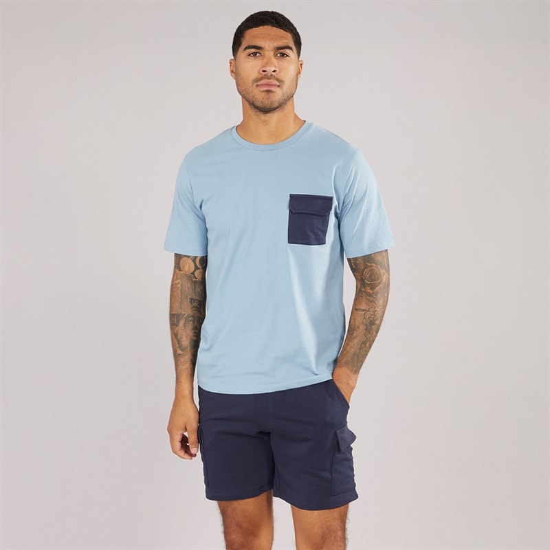 JACK & JONES Mens Pocket T-Shirt And Shorts Set Mountain Spring/Navy Blazer