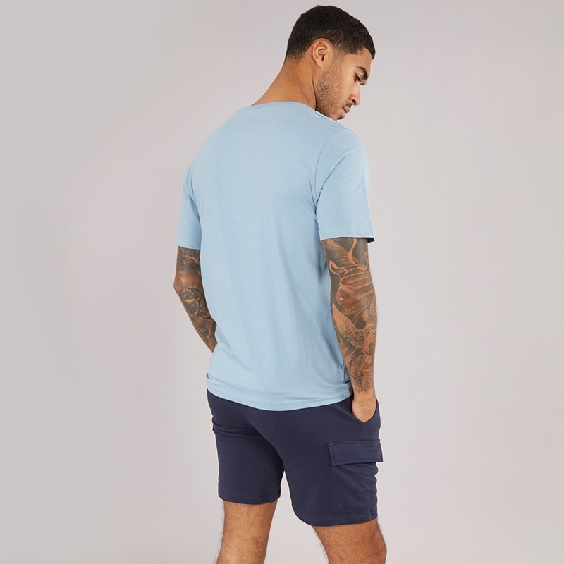 JACK & JONES Mens Pocket T-Shirt And Shorts Set Mountain Spring/Navy Blazer - Image 2