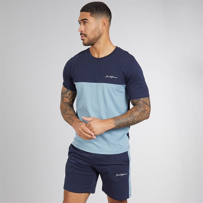 JACK & JONES Mens Trip T-Shirt And Shorts Set Navy Blazer