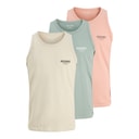 JACK & JONES Mens Jeff Orion Three Pack Vests Iceberg Green/Coral Almond/Moonbeam