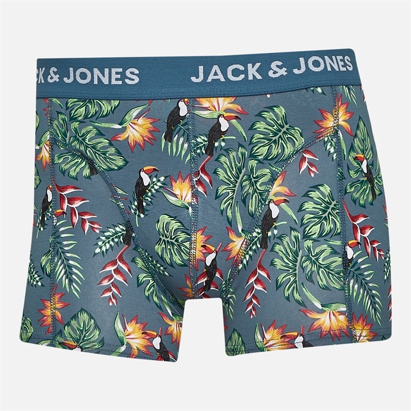 JACK & JONES Mens Flower Bird Three Pack Boxer Trunks Chambray Blue/Oceanview/Oceanview - Image 3