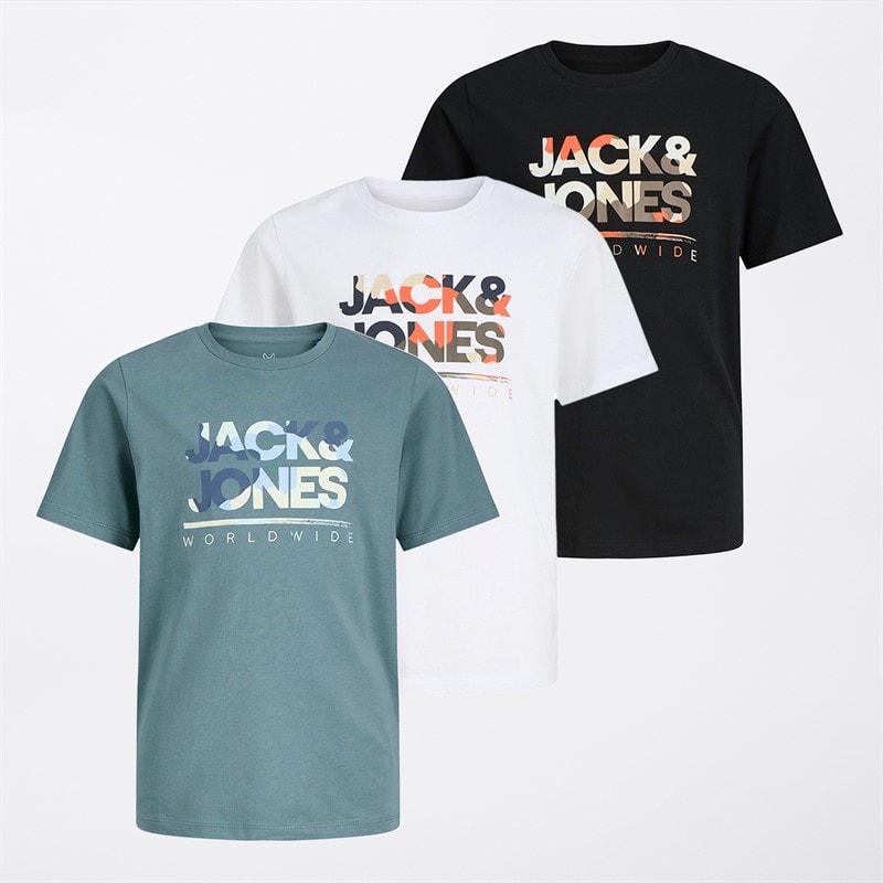 JACK & JONES Boys Three Pack Luke T-Shirts Black - Image 1