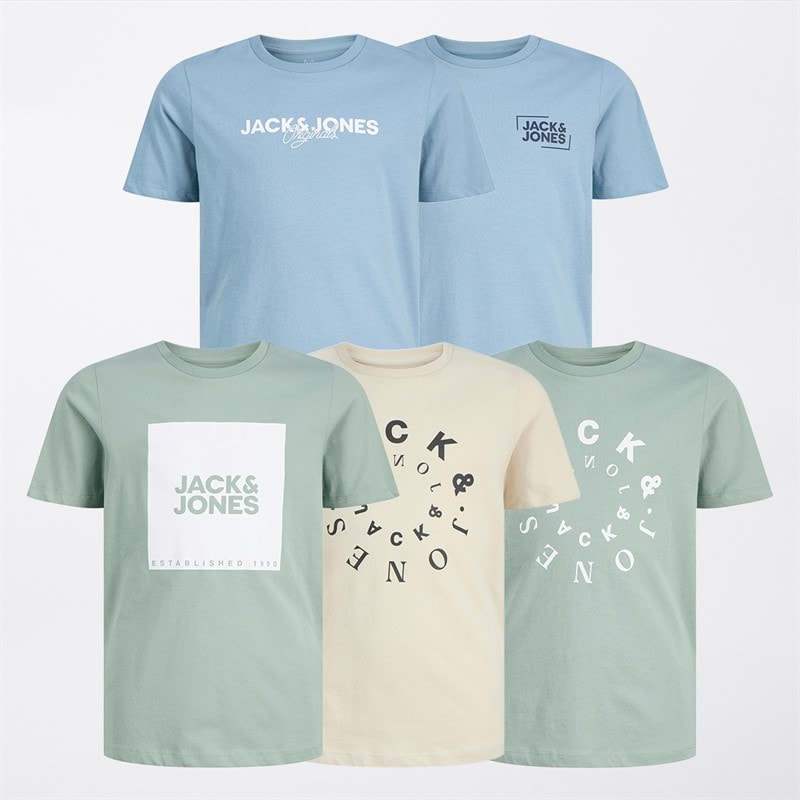 JACK & JONES Boys Five Pack Jason T-Shirts Mountain Spring - Image 1