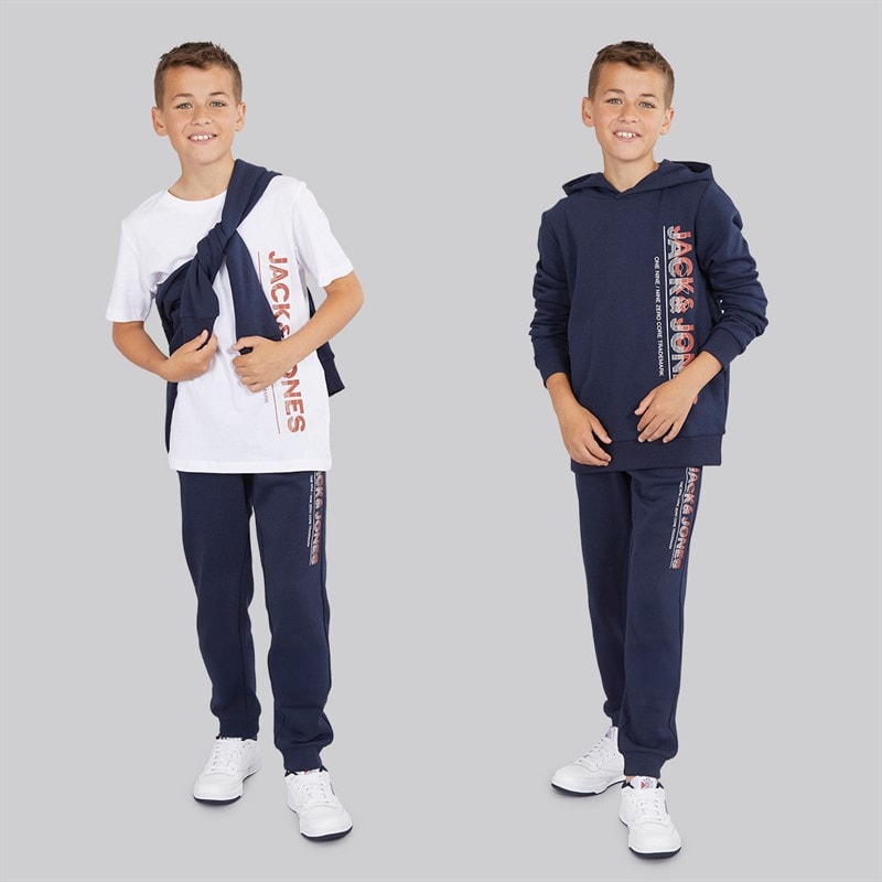 JACK & JONES Boys Structure Three Pack Hoodie T-Shirt And Joggers Co-Ord Set Navy Blazer - Image 3