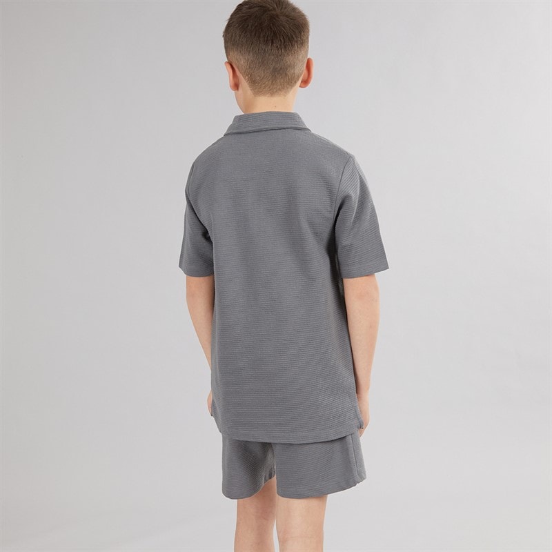 JACK & JONES Boys Basic Zip Polo Shirt And Shorts Set Castlerock - Image 2