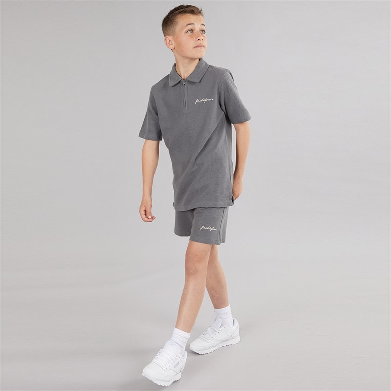 JACK & JONES Boys Basic Zip Polo Shirt And Shorts Set Castlerock - Image 4