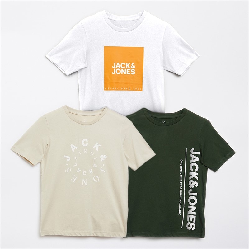 JACK & JONES Boys Three Pack Jason T-Shirts Black