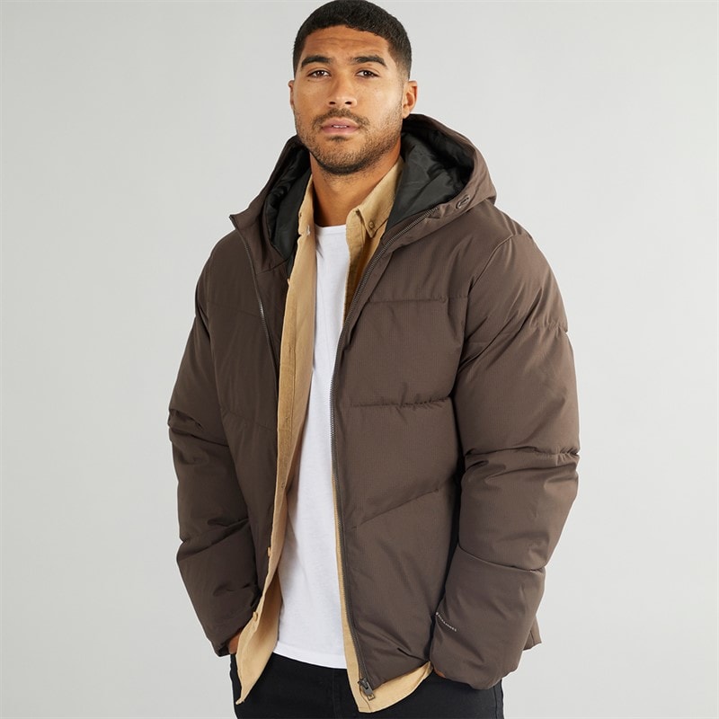 JACK & JONES Mens Brady Hooded Puffer Mulch - Image 1