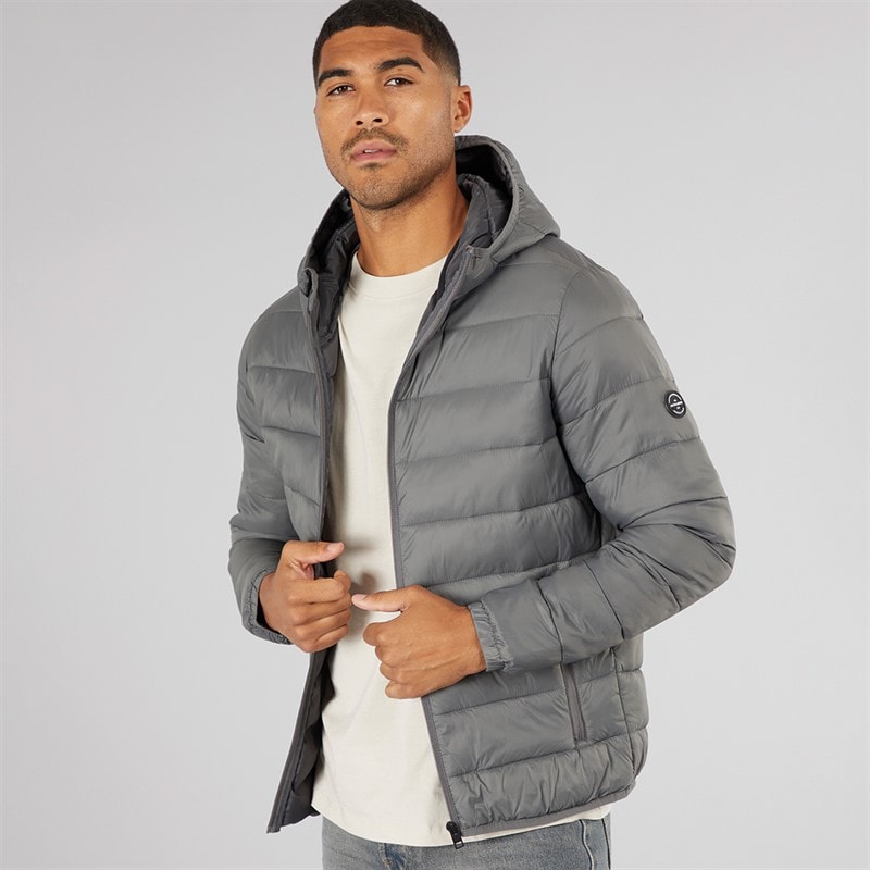 JACK & JONES Mens Wilson Hooded Puffer Jacket Castlerock