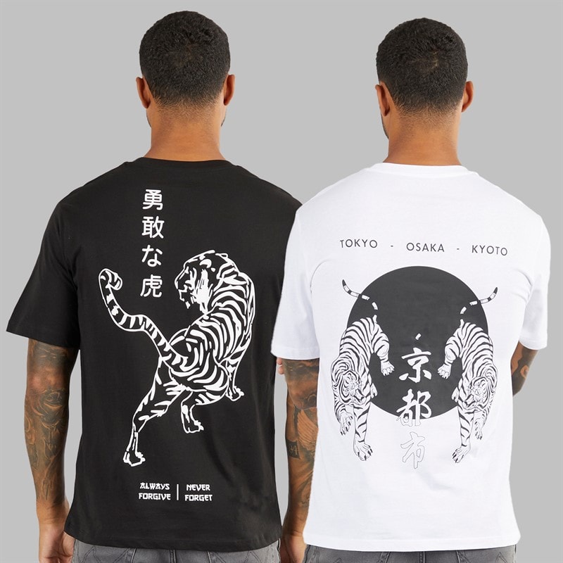 JACK & JONES Mens Relaxed Fit Back Print Two Pack T-Shirts Black/White - Image 3