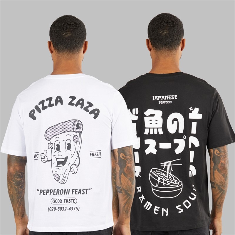JACK & JONES Mens Relaxed Fit Back Print Two Pack T-Shirts Black/White - Image 1
