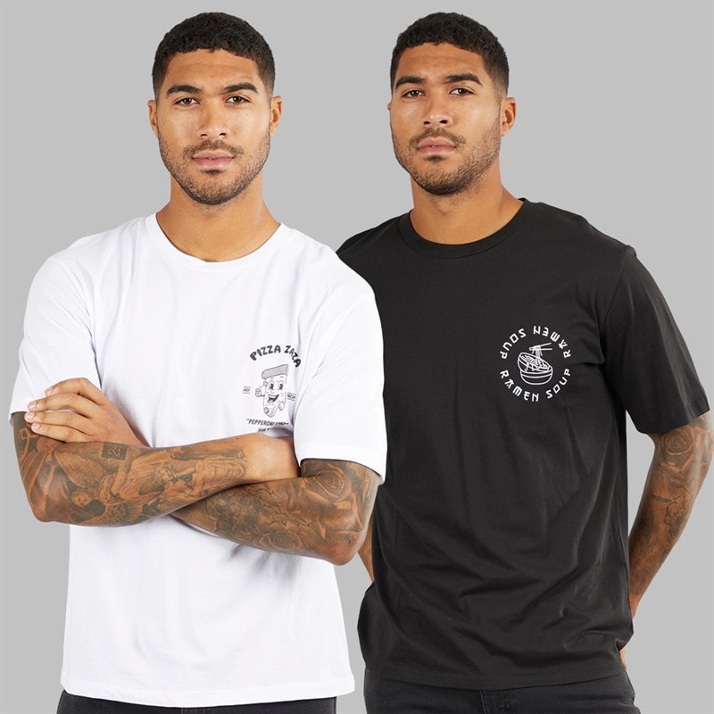 JACK & JONES Mens Relaxed Fit Back Print Two Pack T-Shirts Black/White - Image 2