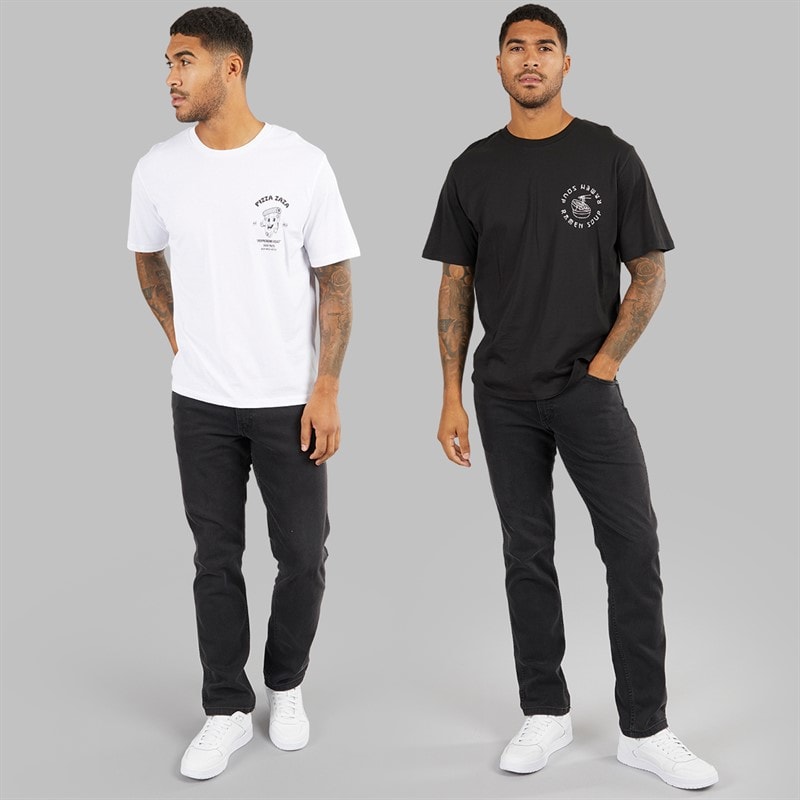 JACK & JONES Mens Relaxed Fit Back Print Two Pack T-Shirts Black/White - Image 4