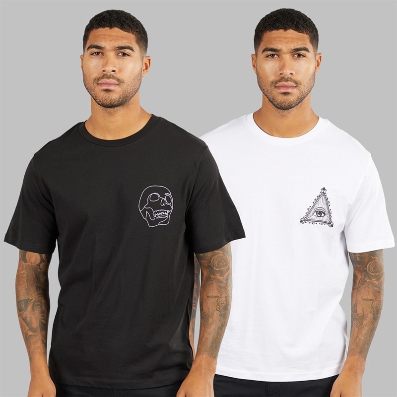 JACK & JONES Mens Relaxed Fit Back Print Two Pack T-Shirts Black/White - Image 2