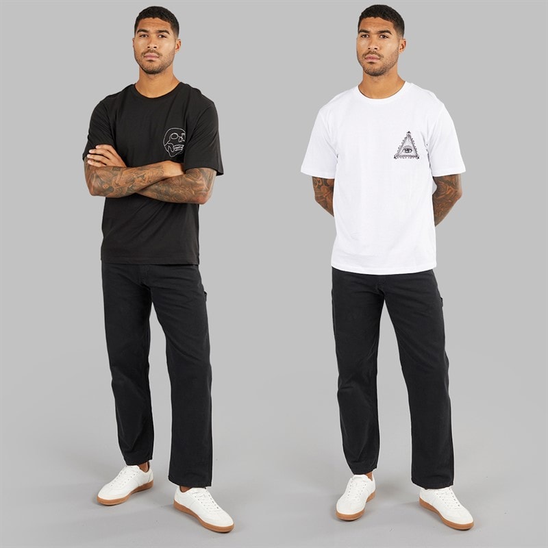 JACK & JONES Mens Relaxed Fit Back Print Two Pack T-Shirts Black/White - Image 3