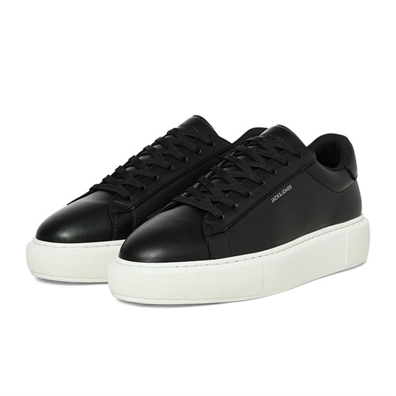 JACK & JONES Mens Grand PU Cupsole Trainers Anthracite - Image 4