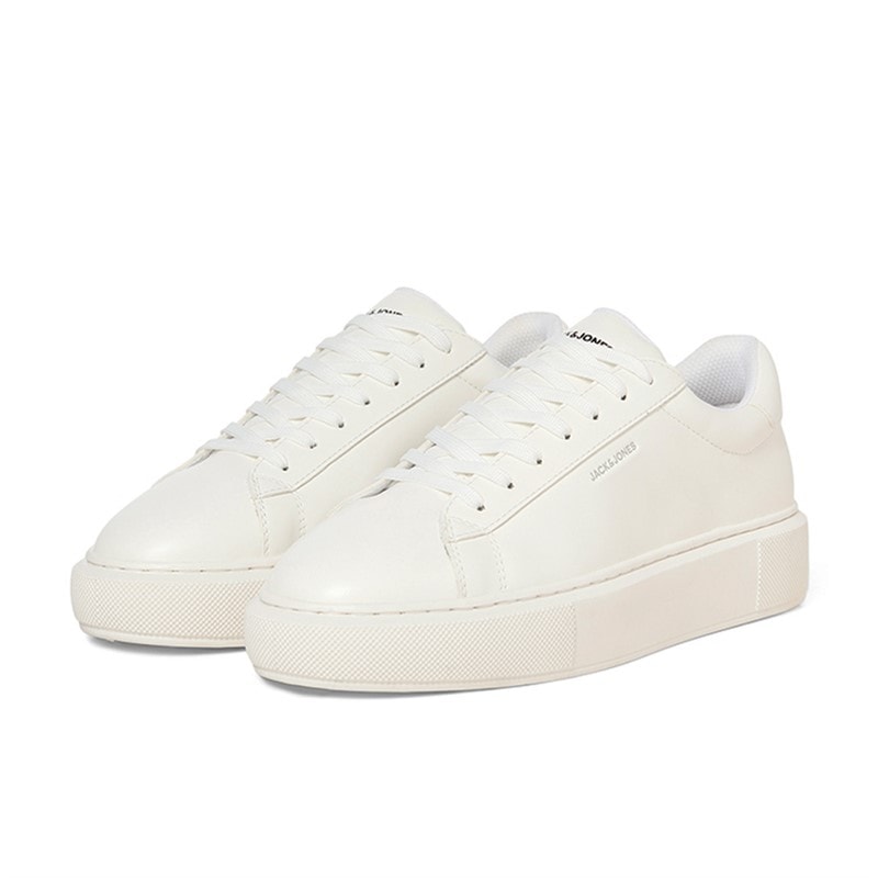 JACK & JONES Mens Grand PU Cupsole Trainers White - Image 4