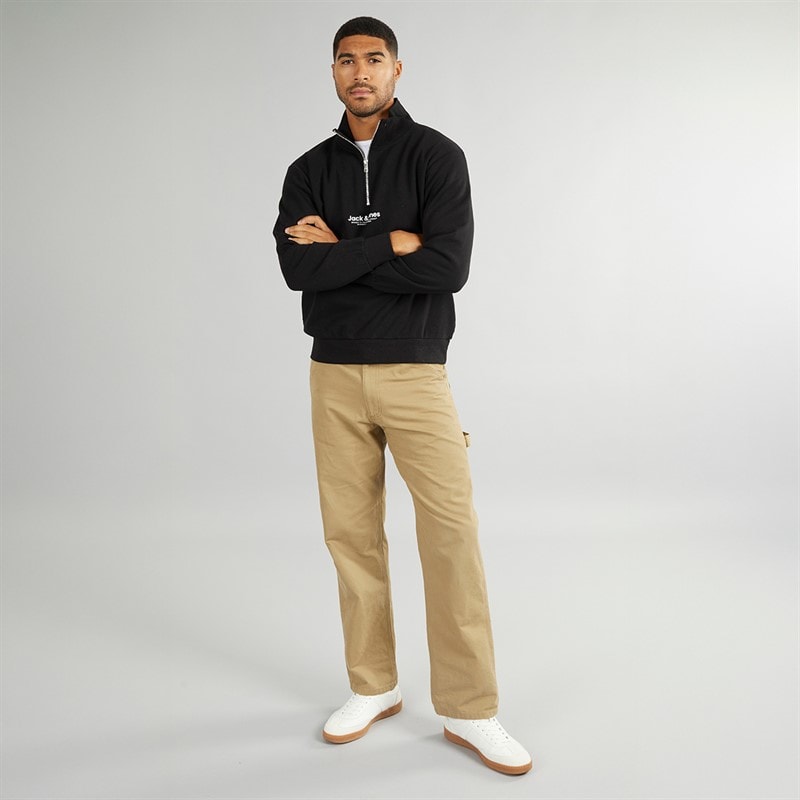 JACK & JONES Mens Vesterbro 1/4 Zip Sweatshirt Black/White - Image 3