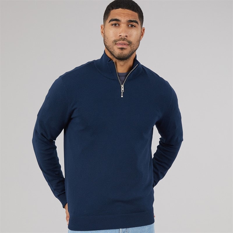JACK & JONES Mens Emil Knit 1/2 Zip Jumper Navy