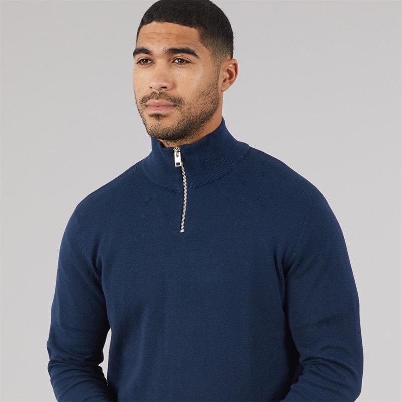 JACK & JONES Mens Emil Knit 1/2 Zip Jumper Navy - Image 3