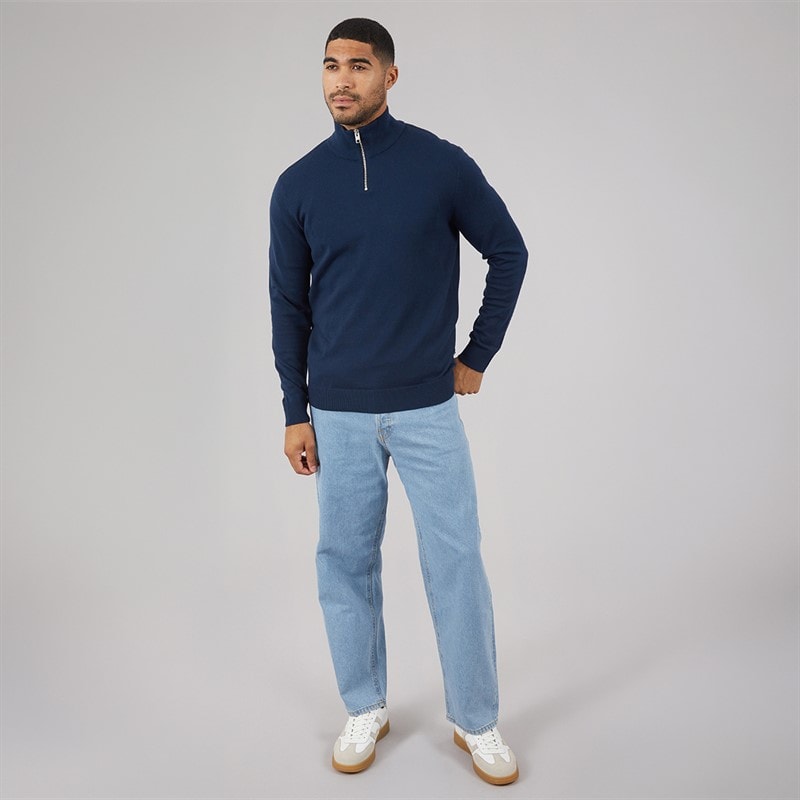JACK & JONES Mens Emil Knit 1/2 Zip Jumper Navy - Image 4