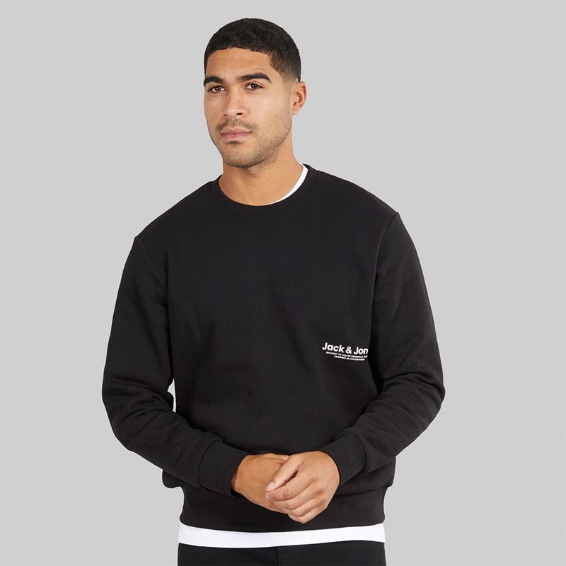 JACK & JONES Mens Vesterbro Side Sweatshirt Black/White - Image 1