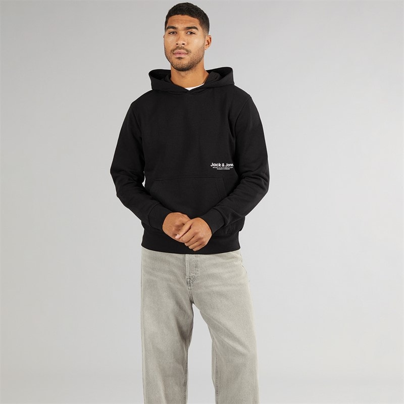JACK & JONES Mens Vesterbro Side Hoodie Black - Image 3