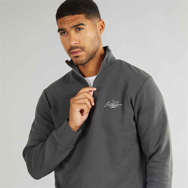 JACK & JONES Mens Mountain Open Hem 1/4 Tracksuit Asphalt - Image 3