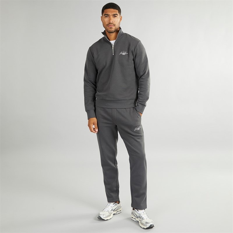 JACK & JONES Mens Mountain Open Hem 1/4 Tracksuit Asphalt - Image 4