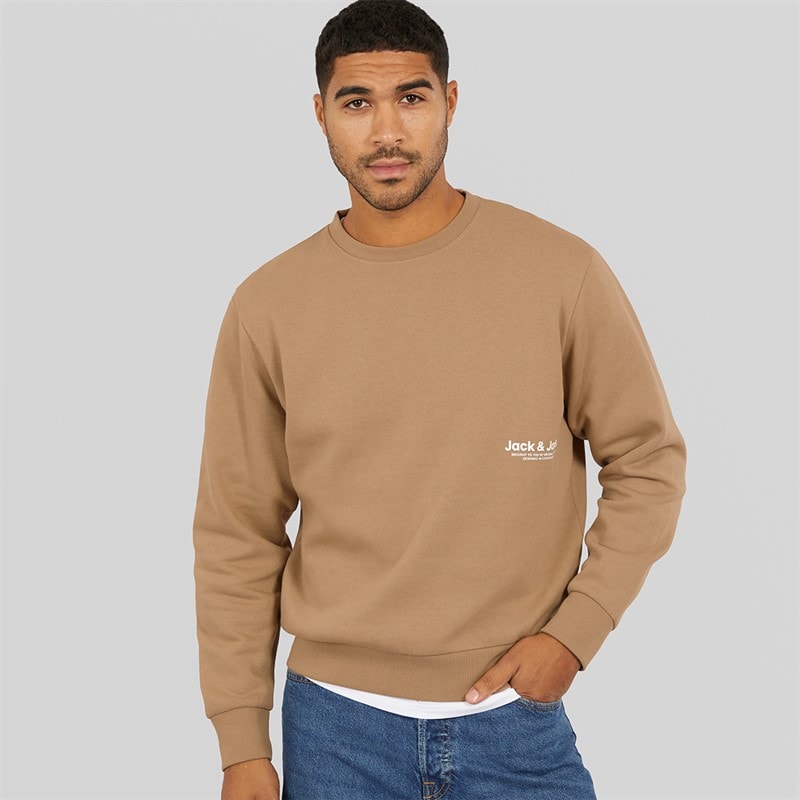 JACK & JONES Mens Vesterbro Side Sweatshirt Silver Mink/White