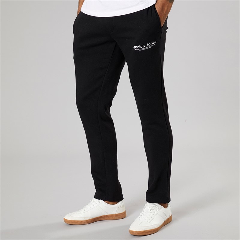 JACK & JONES Mens Vesterbro Open Hem Joggers Black/White - Image 1