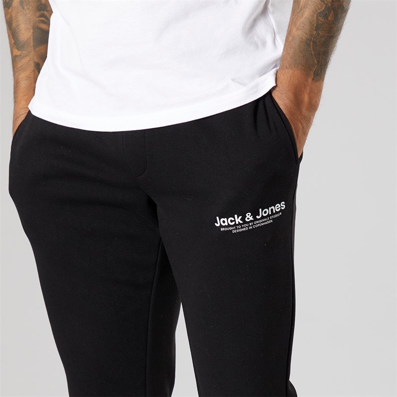 JACK & JONES Mens Vesterbro Open Hem Joggers Black/White - Image 3