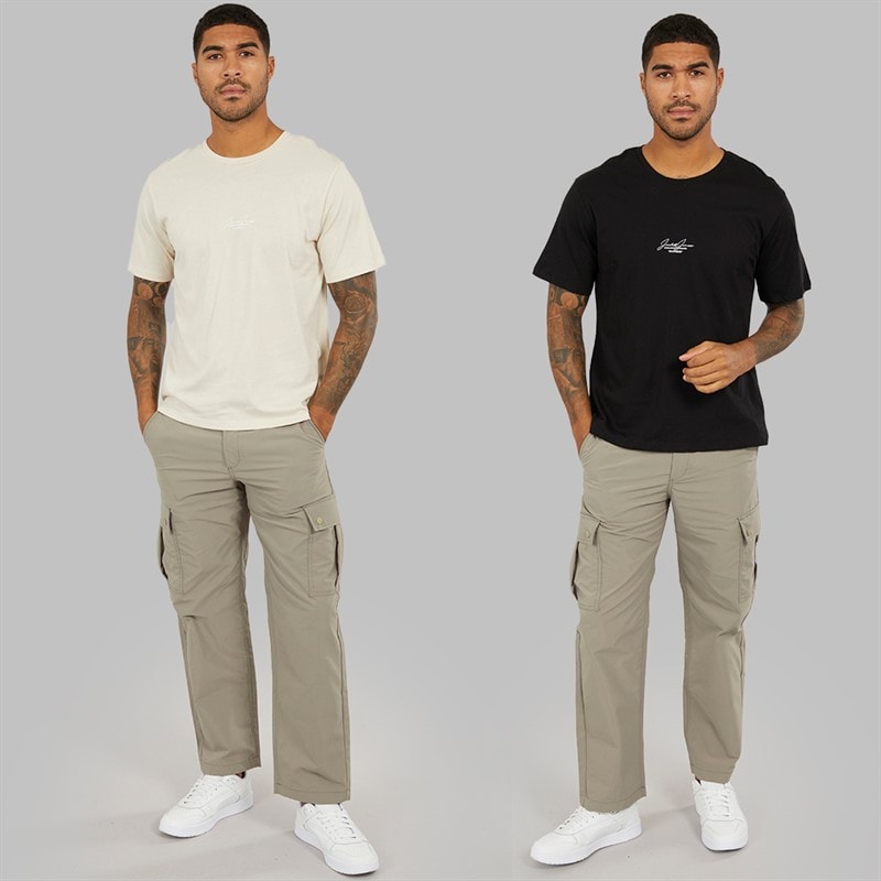 JACK & JONES Mens Cover Script Two Pack Relaxed T-Shirts Black/Moonbeam - Image 3