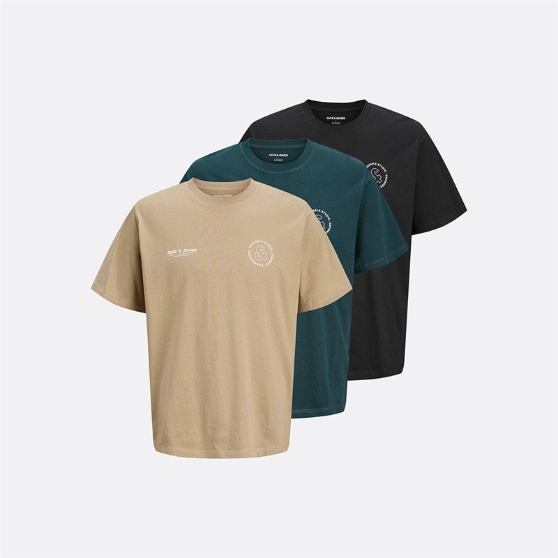 JACK & JONES Mens Vesterbro Sport Three Pack Relaxed Fit T-Shirts Insignia Blue/Silver Sage/Magical Forest - Image 1
