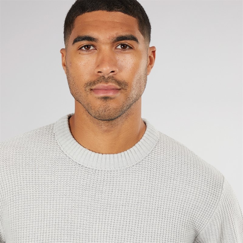 JACK & JONES Mens Rice Knit Jumper Light Grey - Image 3