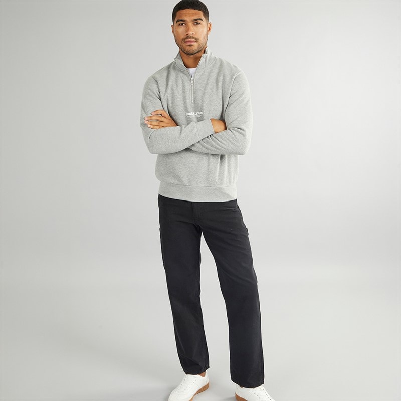 JACK & JONES Mens Vesterbro 1/4 Zip Sweatshirt Light Grey Melange/Black - Image 3