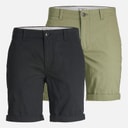 JACK & JONES Mens JJ Dave Two Pack Chino Shorts Black/Deep Lichen Green