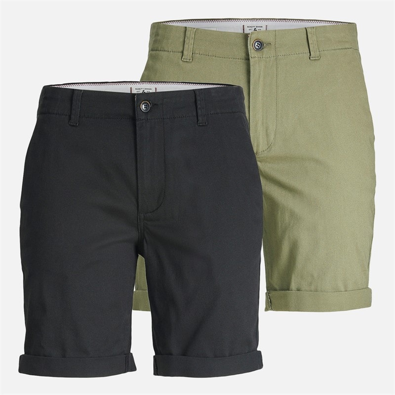 JACK & JONES Mens JJ Dave Two Pack Chino Shorts Black/Deep Lichen Green