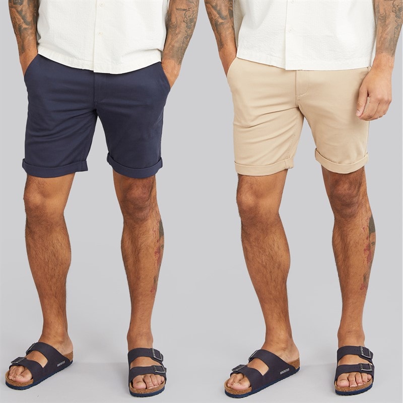 JACK & JONES Mens JJ Dave Two Pack Chino Shorts Navy/White Peppper